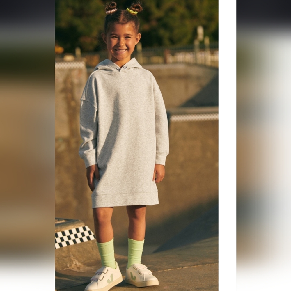 Fabletics Mini Manon Sweatshirt Dress Kids Gray Hoodie Dress - 6/7 NWT